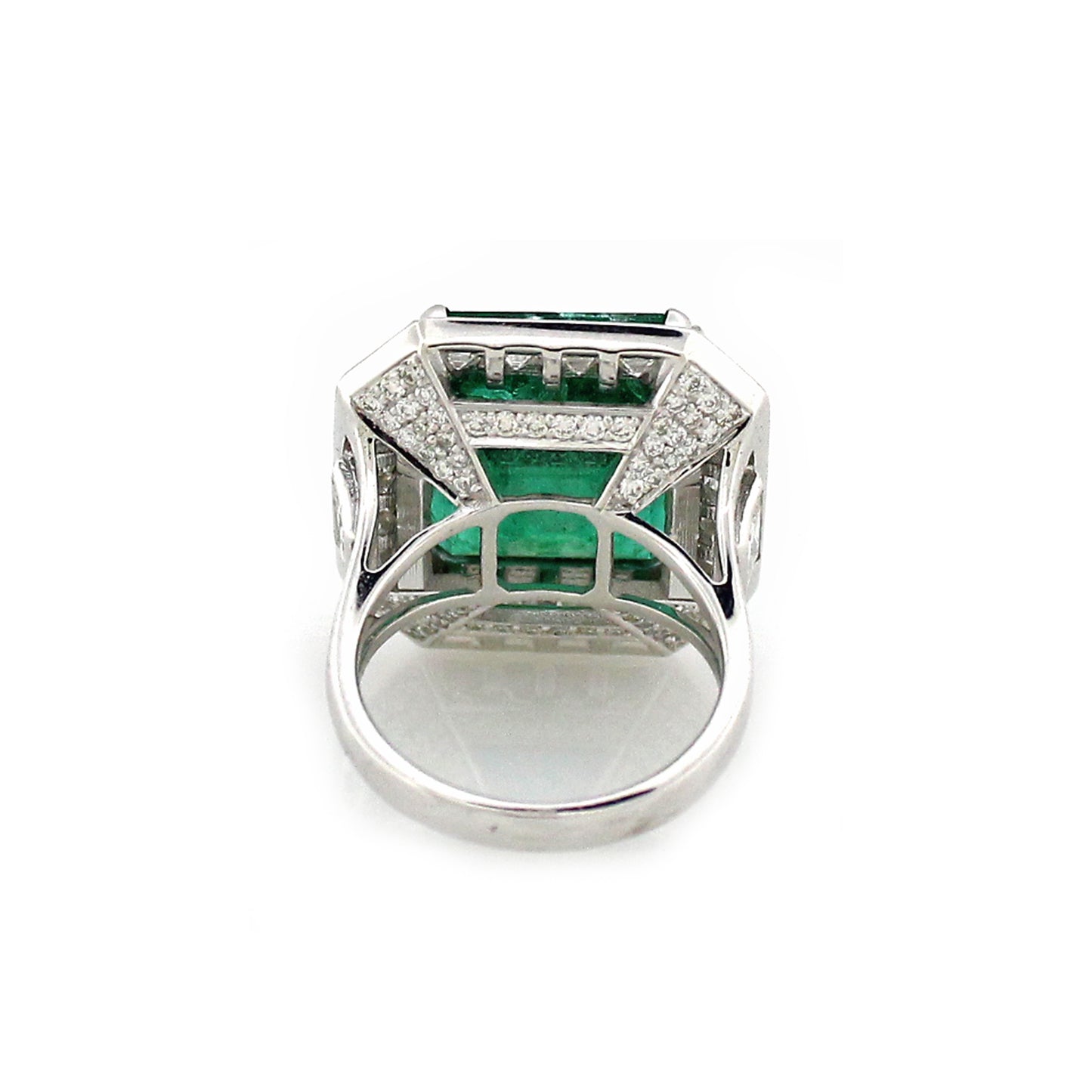 3.52 ct Emerald Cut Emerald with White Diamond Ring in 18K Gold