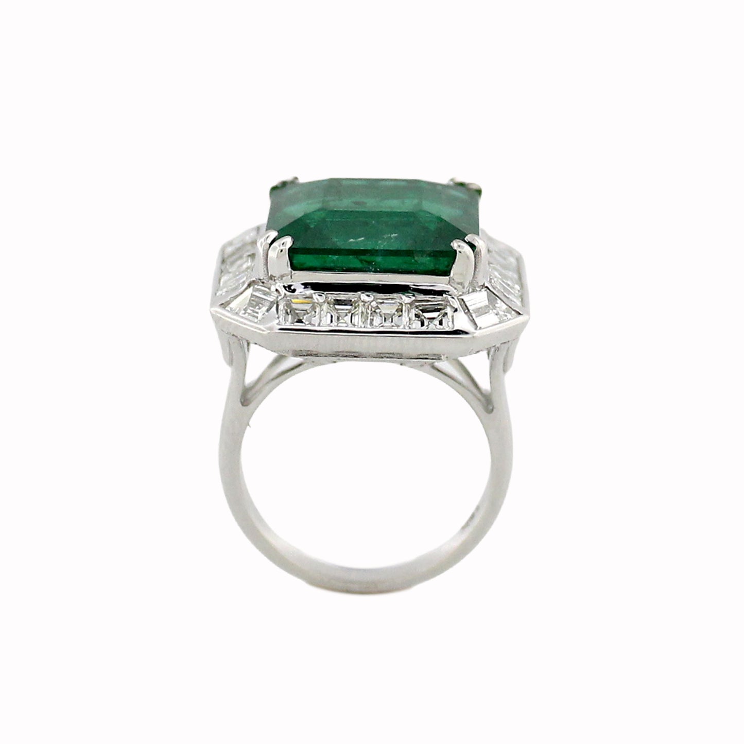 3.52 ct Emerald Cut Emerald with White Diamond Ring in 18K Gold