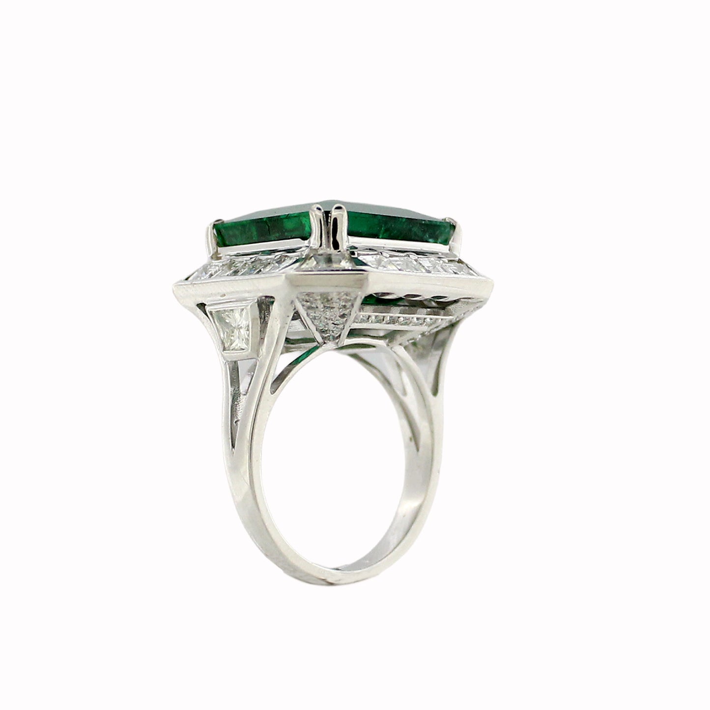 3.52 ct Emerald Cut Emerald with White Diamond Ring in 18K Gold