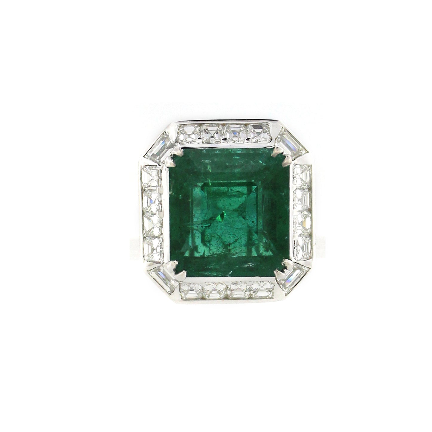 3.52 ct Emerald Cut Emerald with White Diamond Ring in 18K Gold