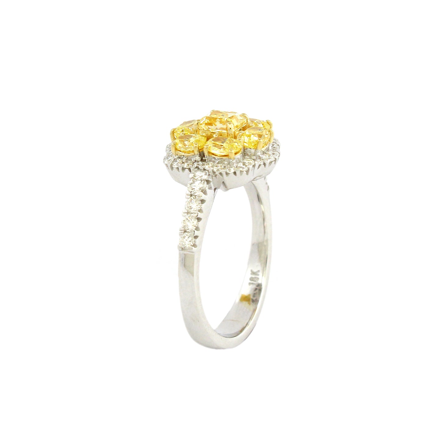 1.93 ct Cushion Yellow Diamond with White and Yellow Diamonds Ring in 18K Gold