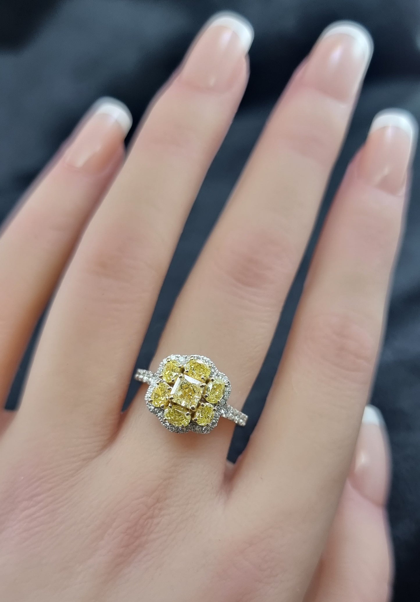 1.93 ct Cushion Yellow Diamond with White and Yellow Diamonds Ring in 18K Gold