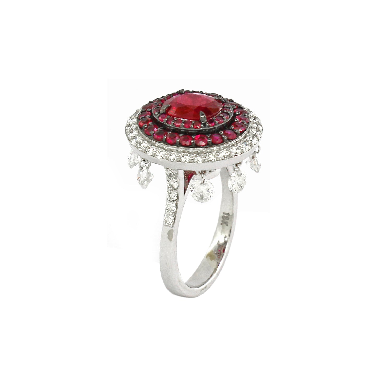 1.57 ct Oval Ruby with White Diamond and Ruby Ring in 18K Gold