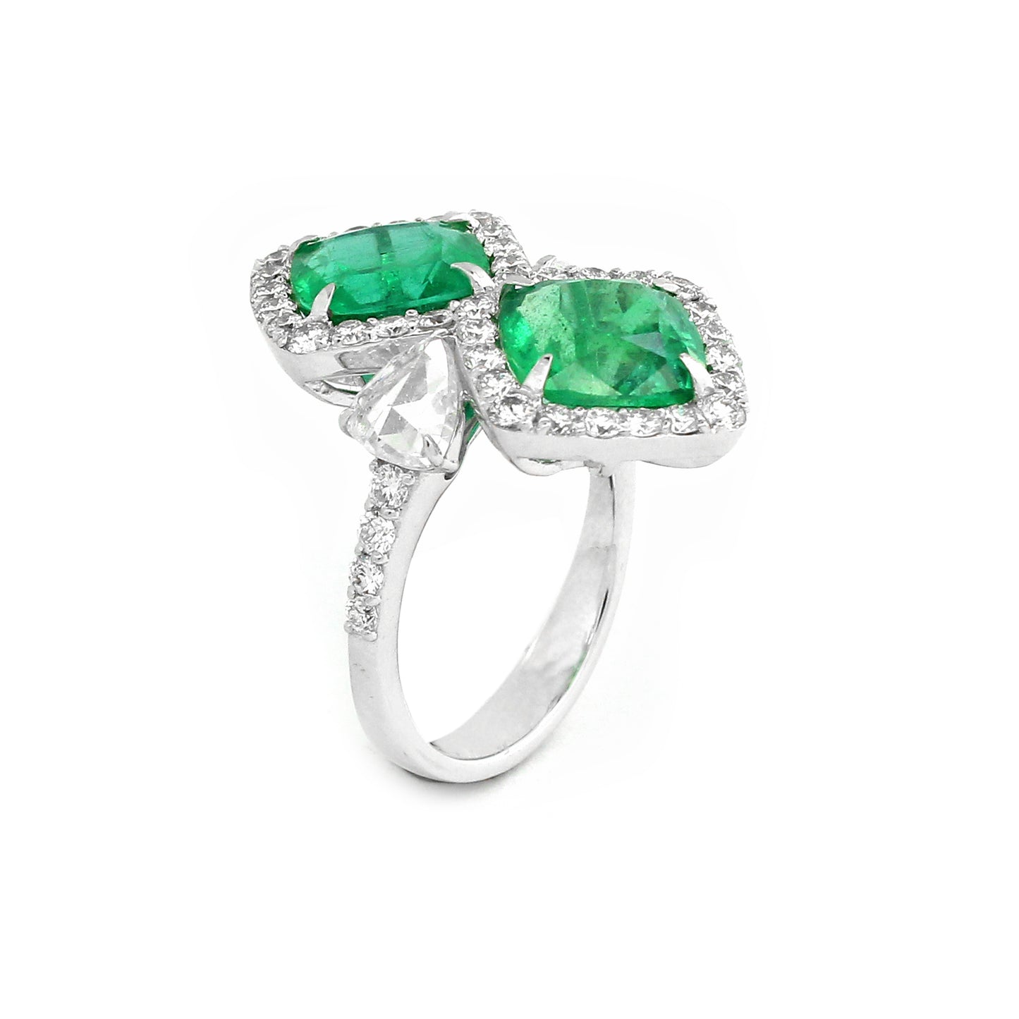 2.18 ct Cushion Emerald with White and Rose Cut Diamond Ring in 18K Gold