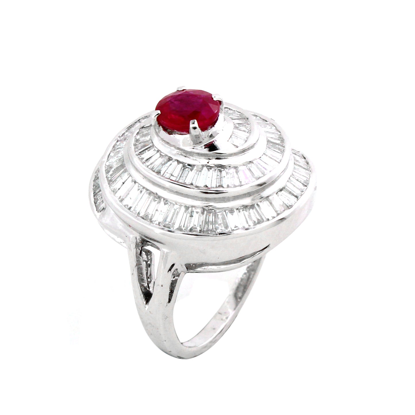 2.09 ct Oval Ruby with Baguette Diamond Ring in 18K Gold