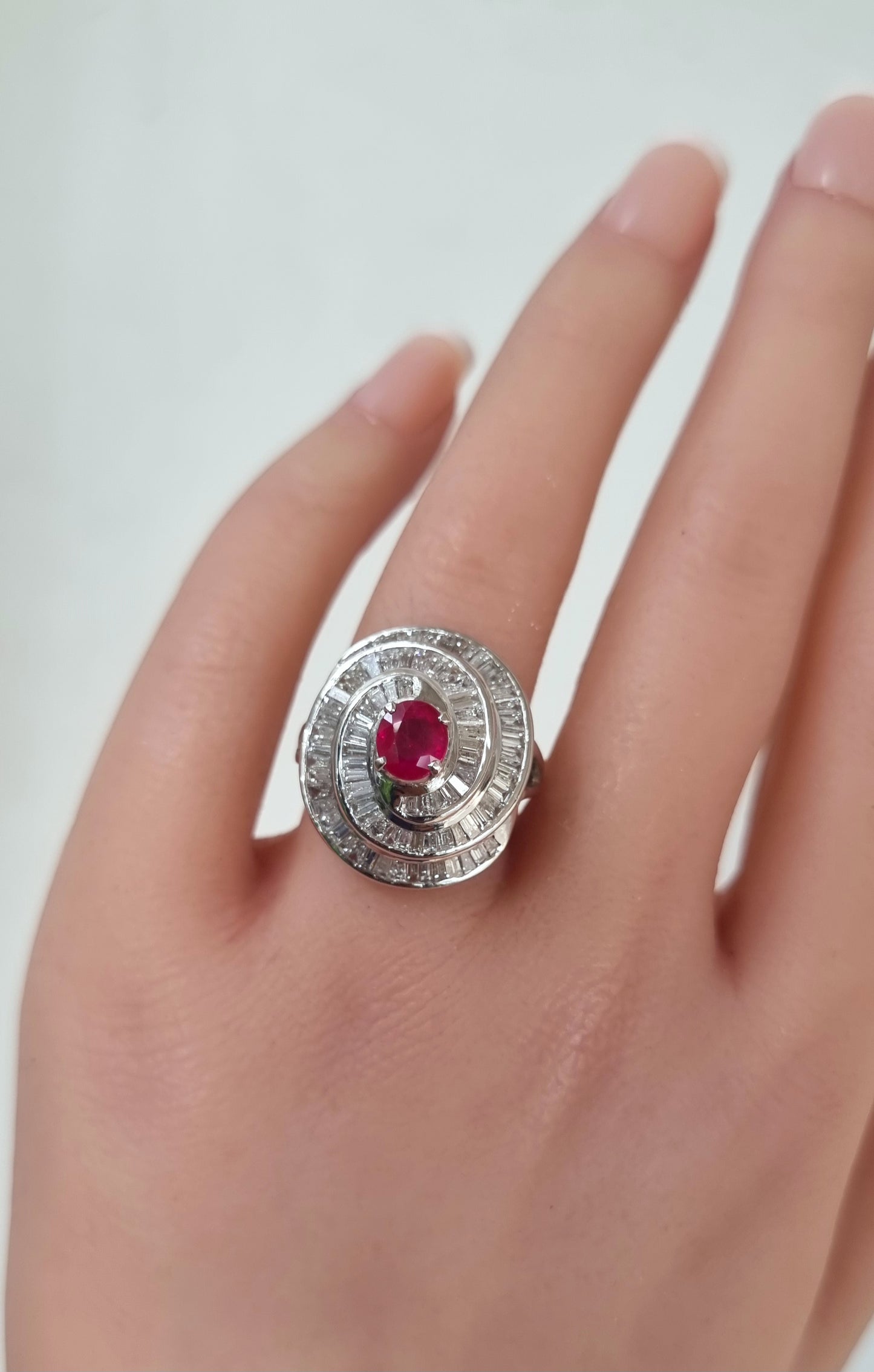 2.09 ct Oval Ruby with Baguette Diamond Ring in 18K Gold