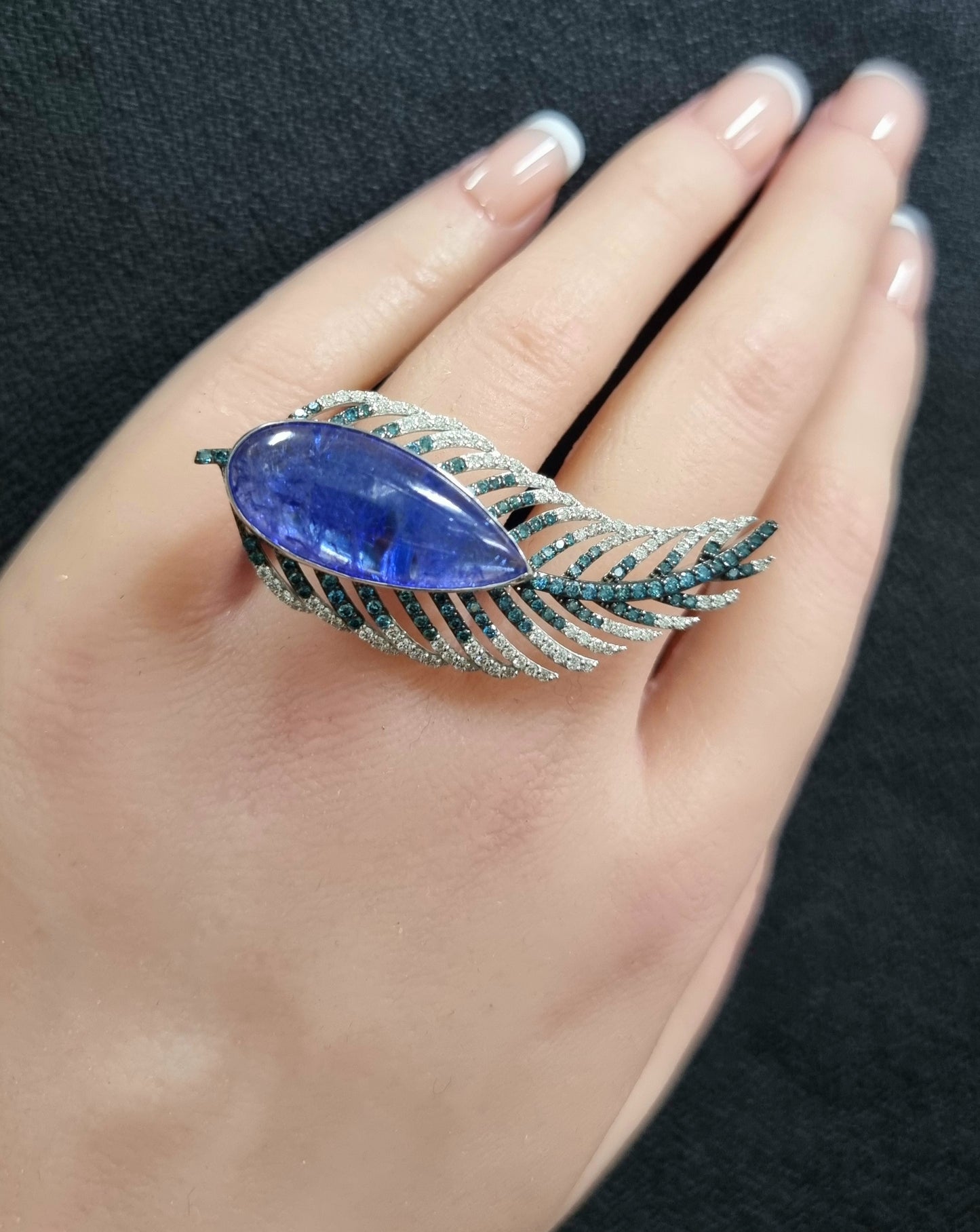 Tanzanite & Diamond Feather Statement Ring