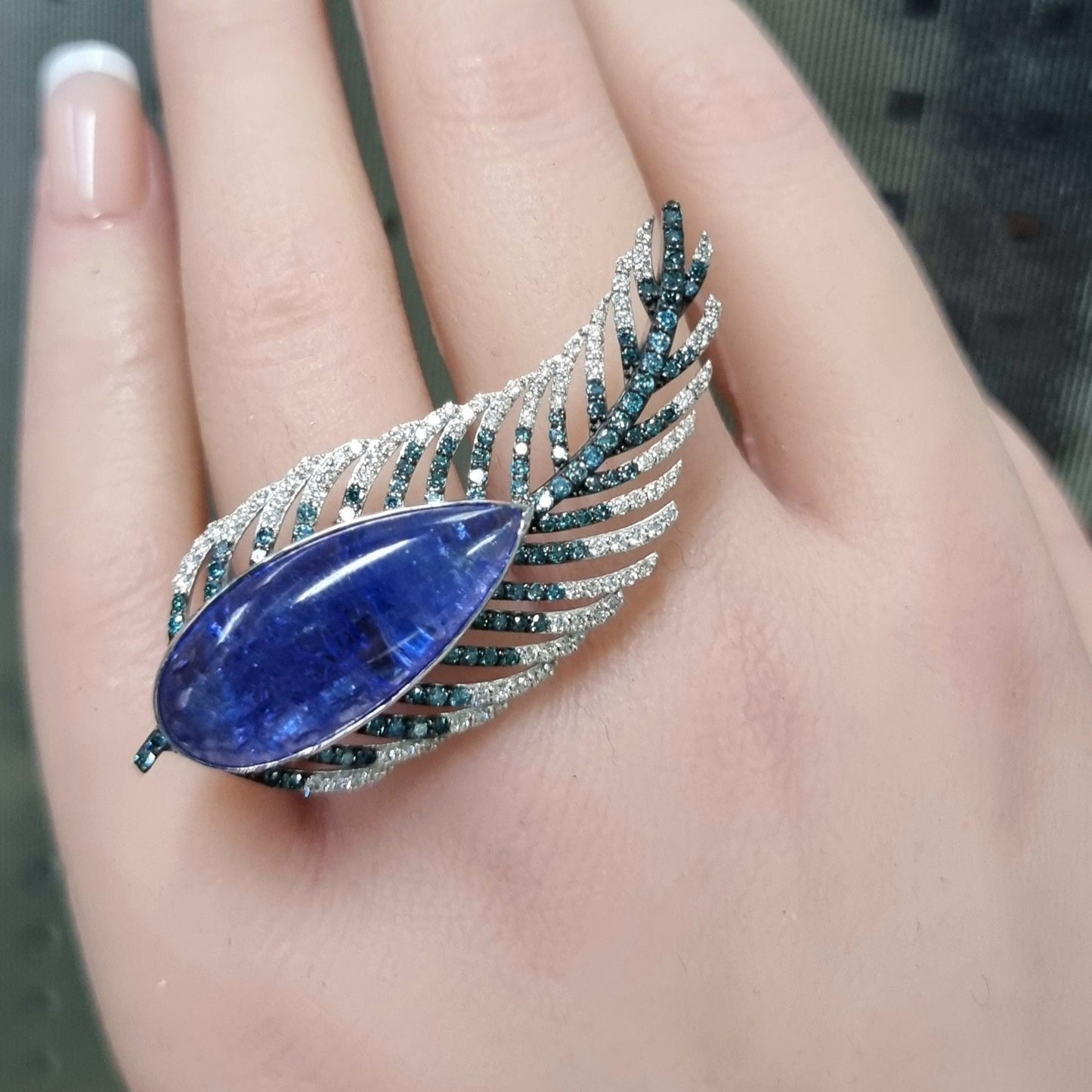 Tanzanite & Diamond Feather Statement Ring