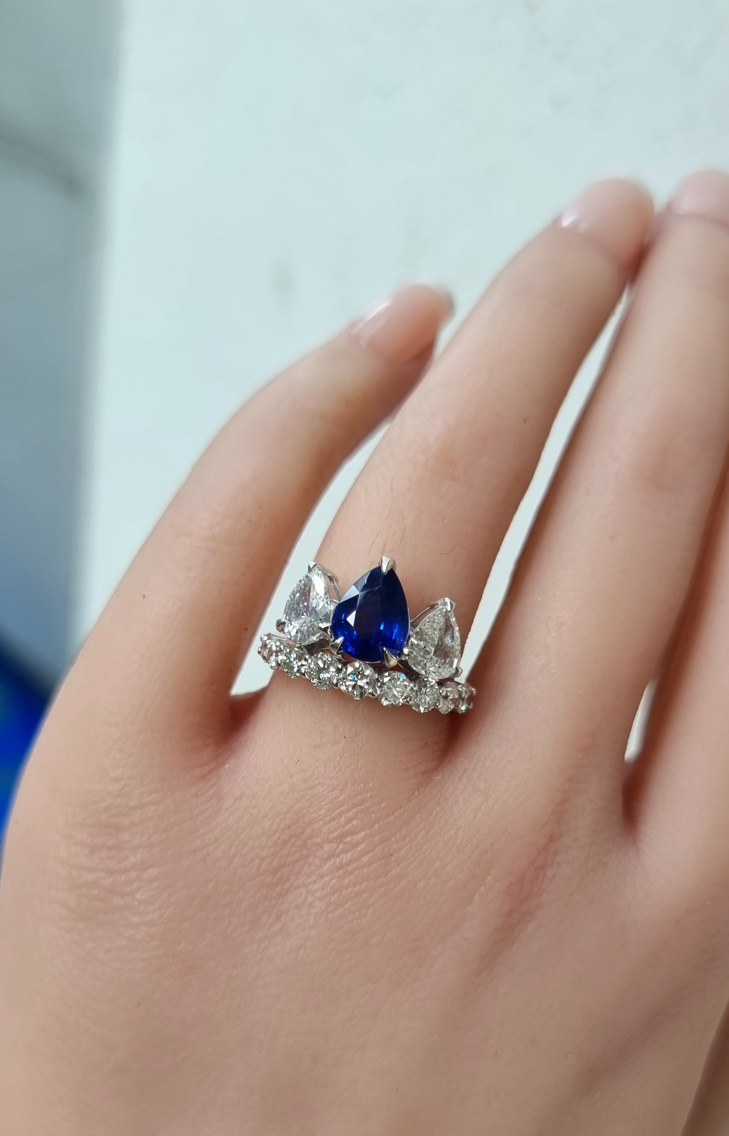 2.46 ct Pear Sapphire with White Diamonds Ring in 18K Gold