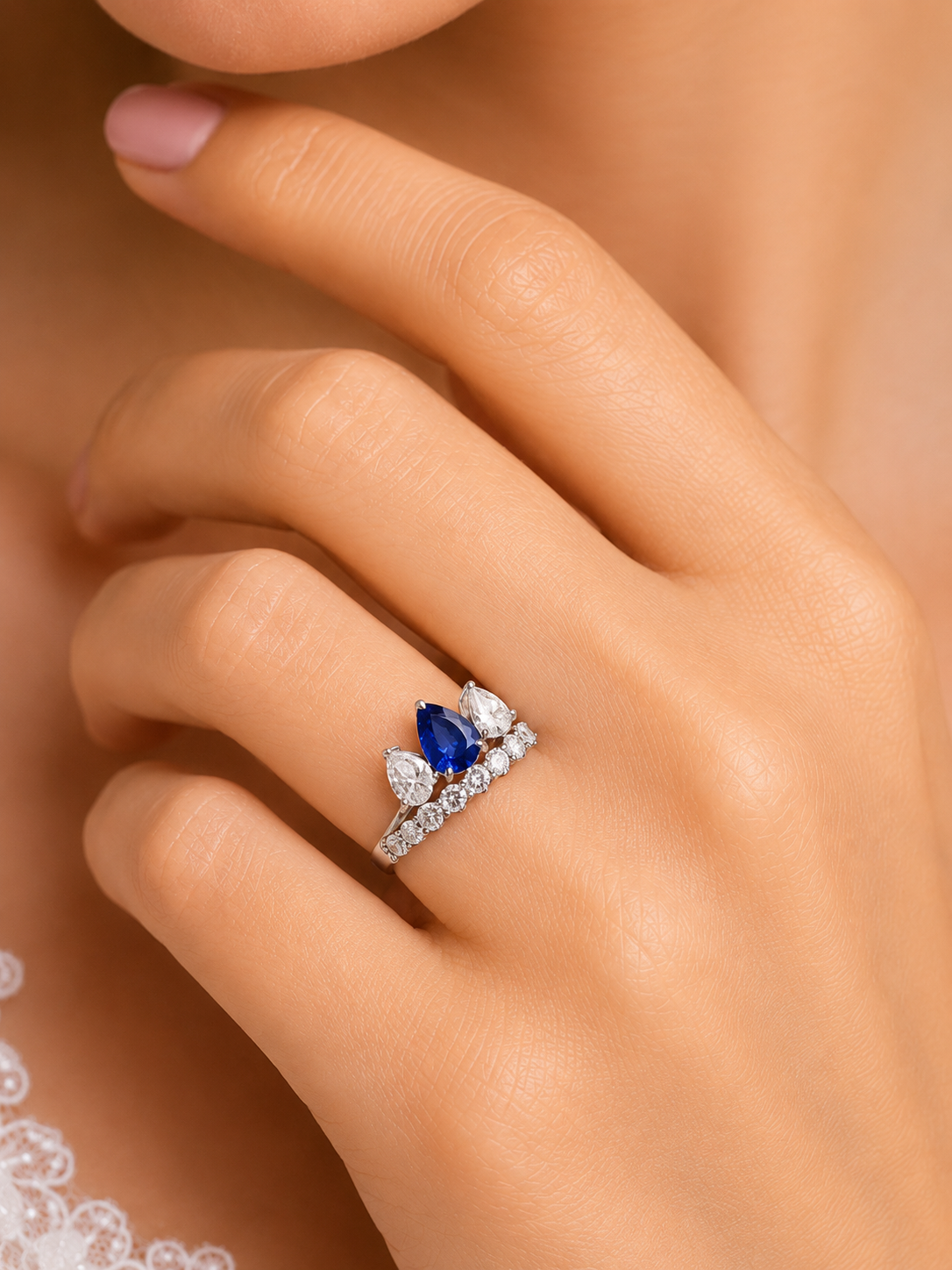 2.46 ct Pear Sapphire with White Diamonds Ring in 18K Gold