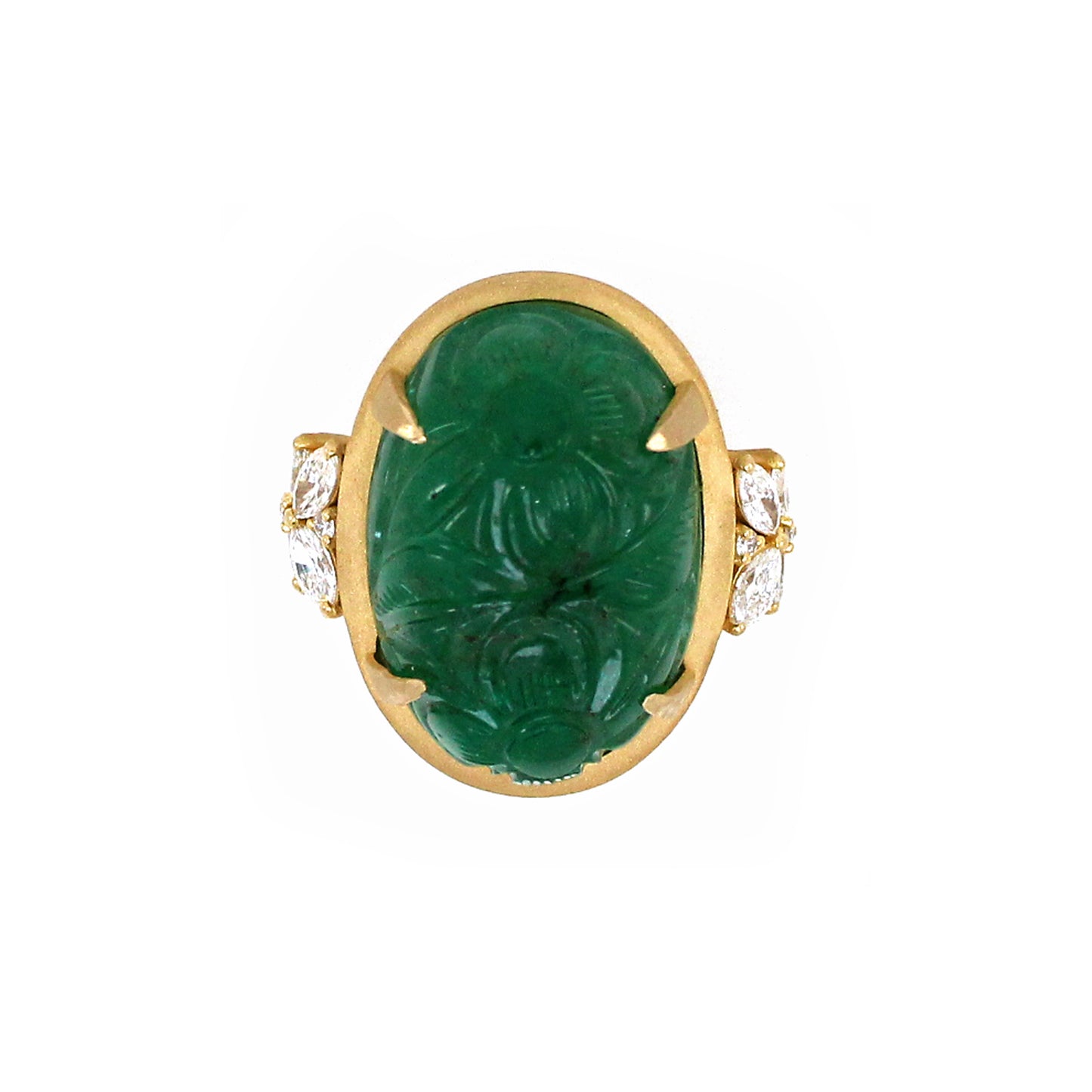 1.73 ct Oval Emerald with White and Marquise Diamond Ring in 18K Gold