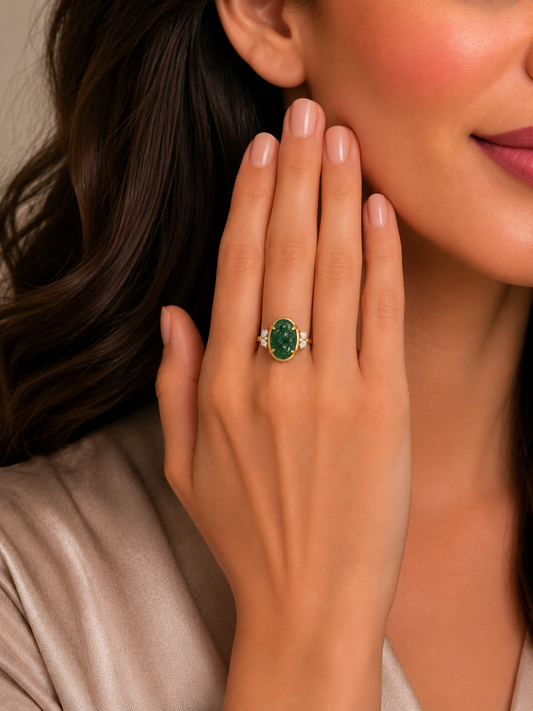 1.73 ct Oval Emerald with White and Marquise Diamond Ring in 18K Gold