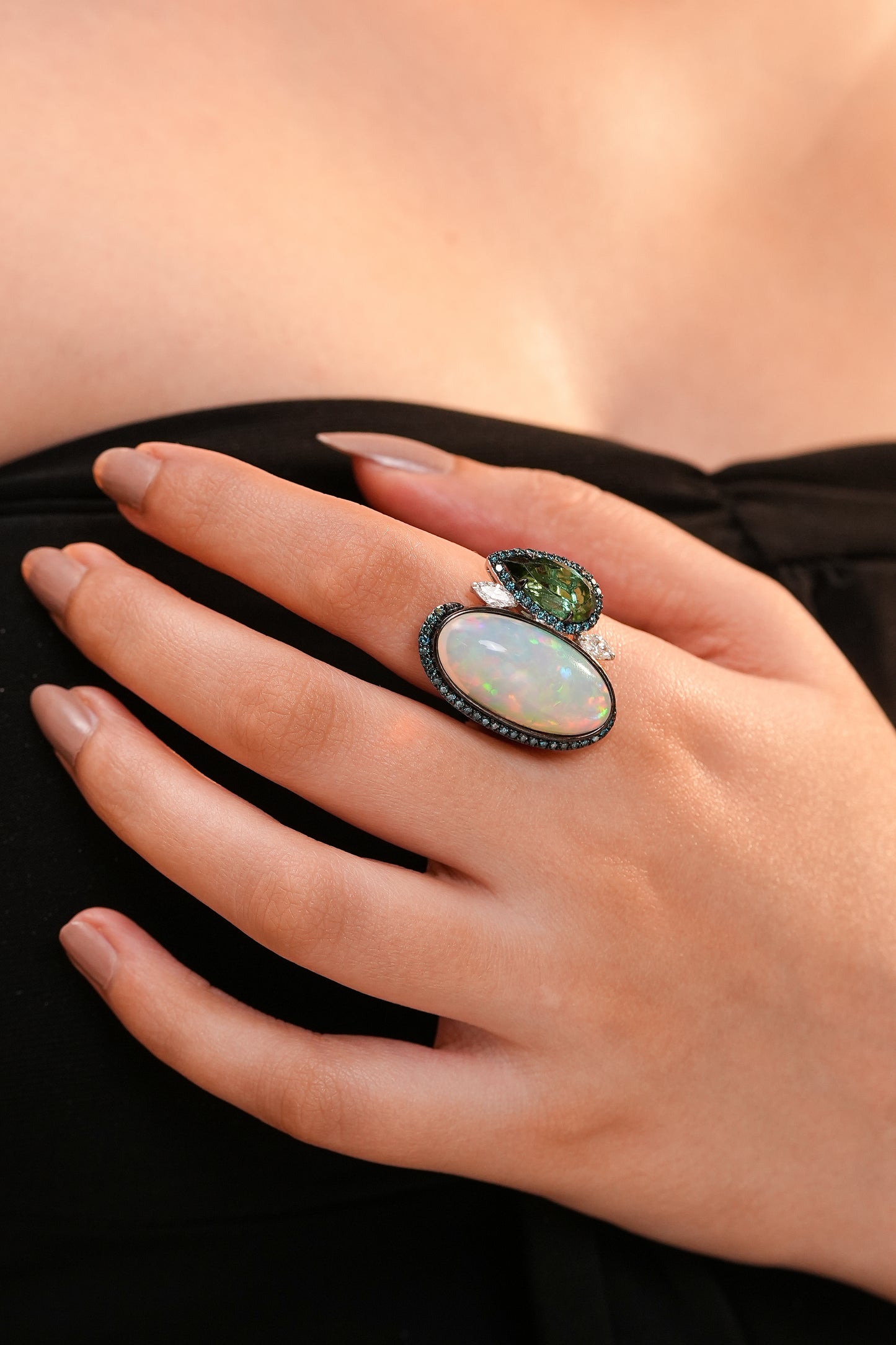 Opal & Tourmaline Diamond Statement Ring