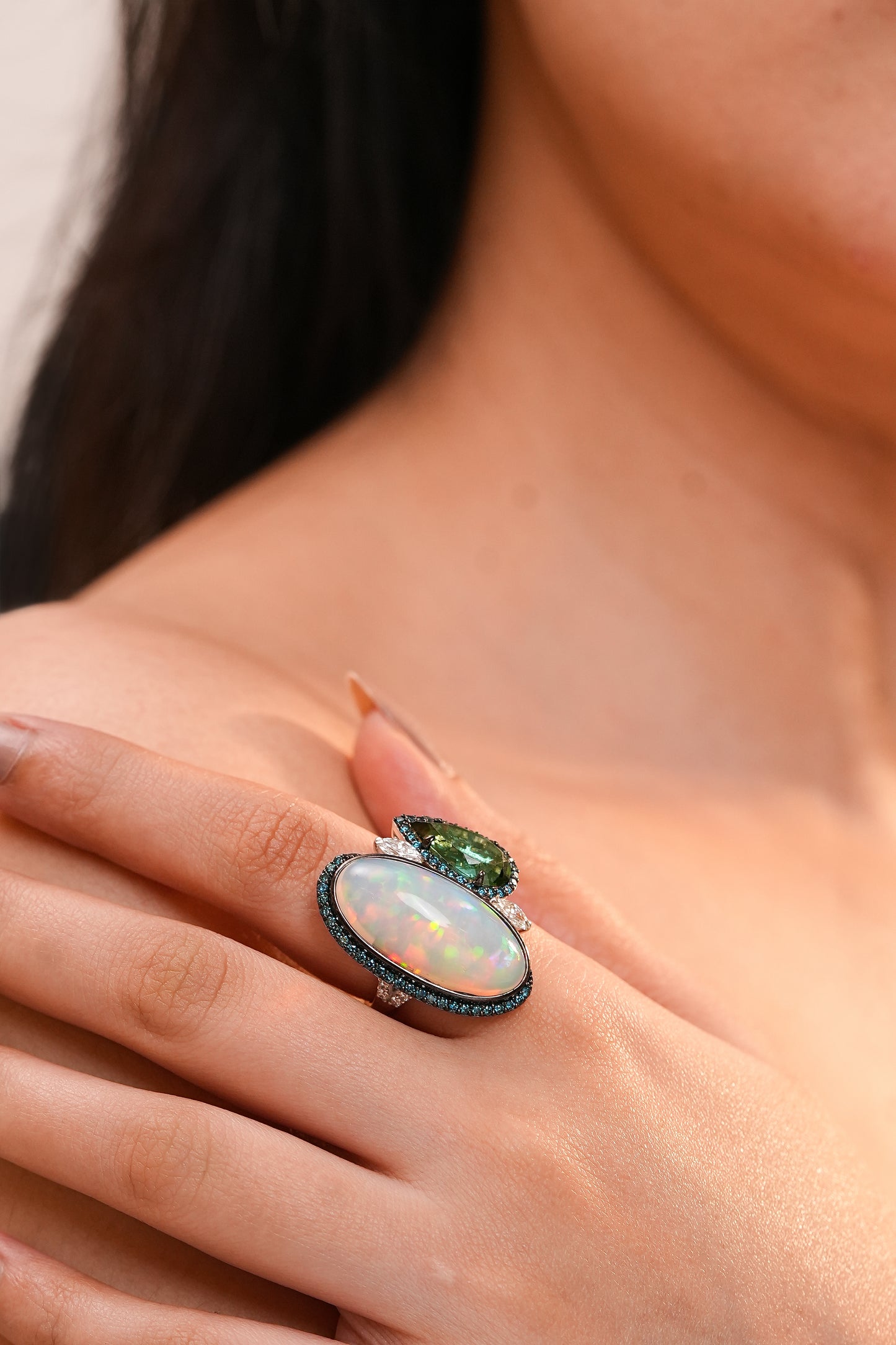 Opal & Tourmaline Diamond Statement Ring