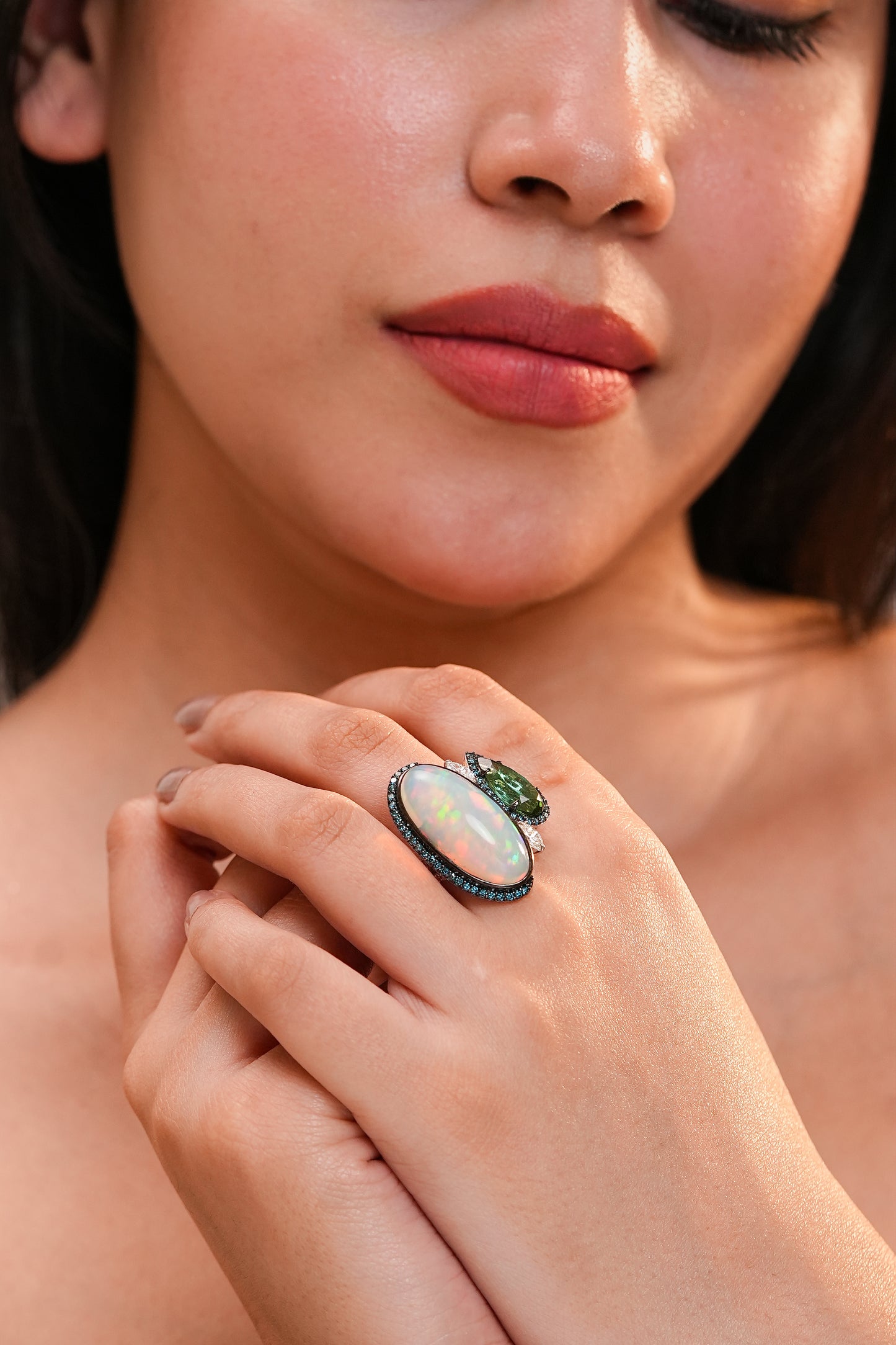 Opal & Tourmaline Diamond Statement Ring