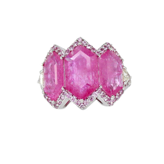 0.33 ct Emerald Cut Sapphire with White Diamond Ring in 18K Gold