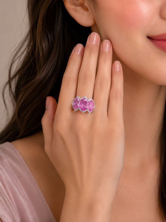 0.33 ct Emerald Cut Sapphire with White Diamond Ring in 18K Gold