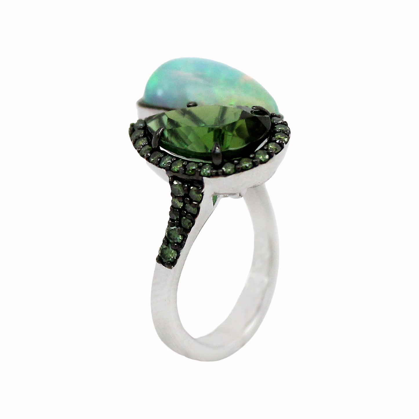 0.47 ct Pear Tourmaline with Opal and White Diamond Ring in 18K Gold