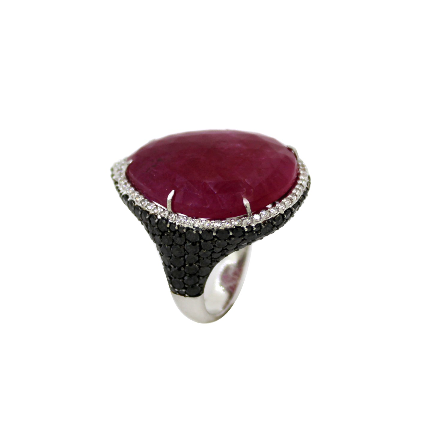 5.28 ct Pear Ruby with White and Black Diamond Ring in 18K Gold