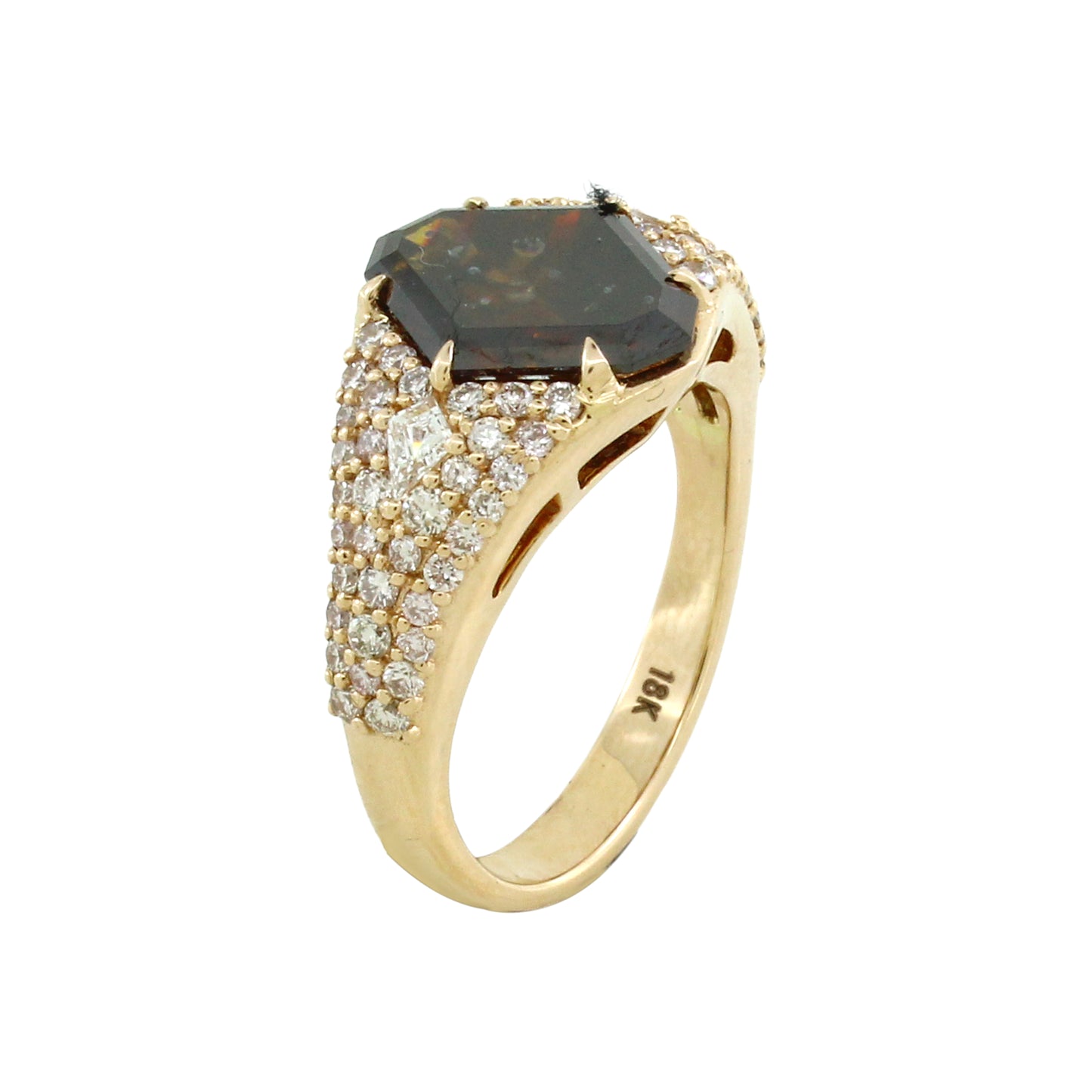 3.16 ct Emerald Cut Center with Pink and White Diamond Ring in 18K Gold