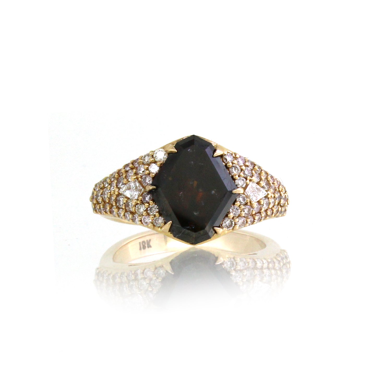 3.16 ct Emerald Cut Center with Pink and White Diamond Ring in 18K Gold