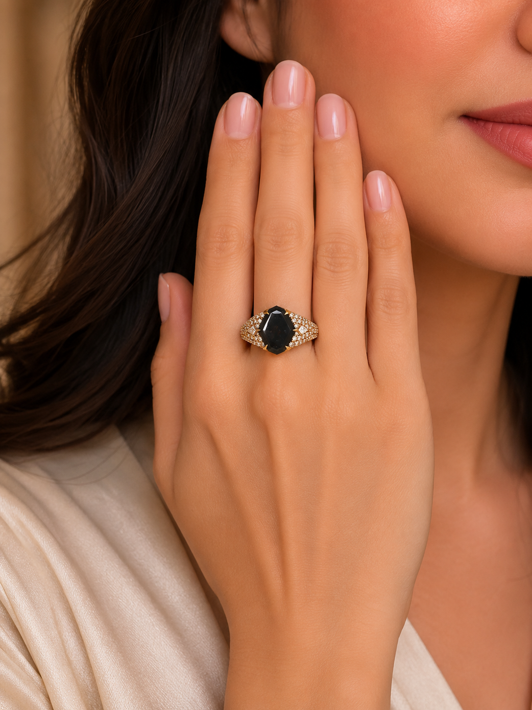 3.16 ct Emerald Cut Center with Pink and White Diamond Ring in 18K Gold