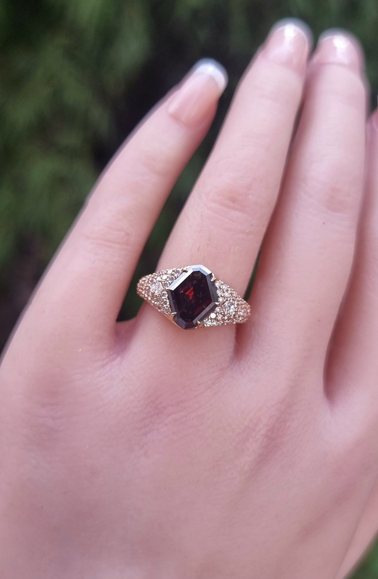 3.16 ct Emerald Cut Center with Pink and White Diamond Ring in 18K Gold