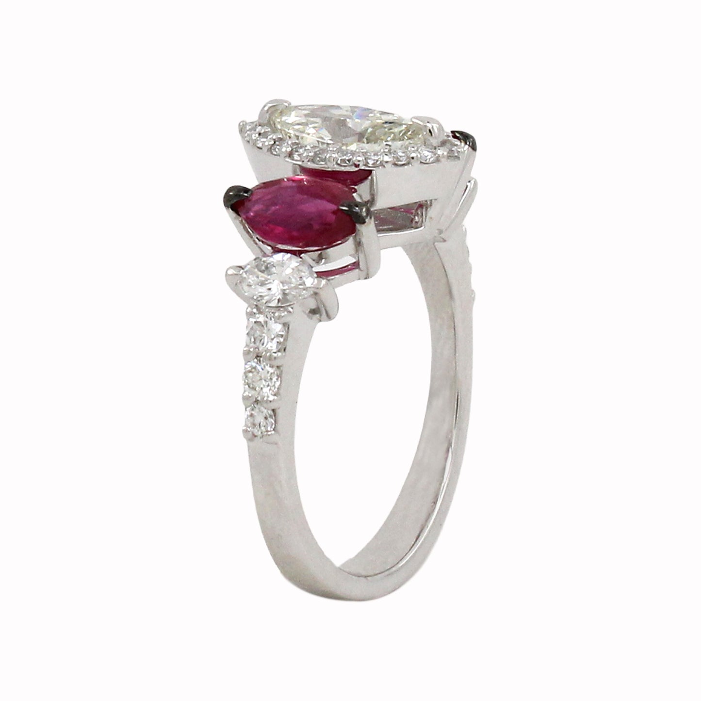 1.22 ct Marquise Diamond with Ruby and White Diamond Ring in 18K Gold