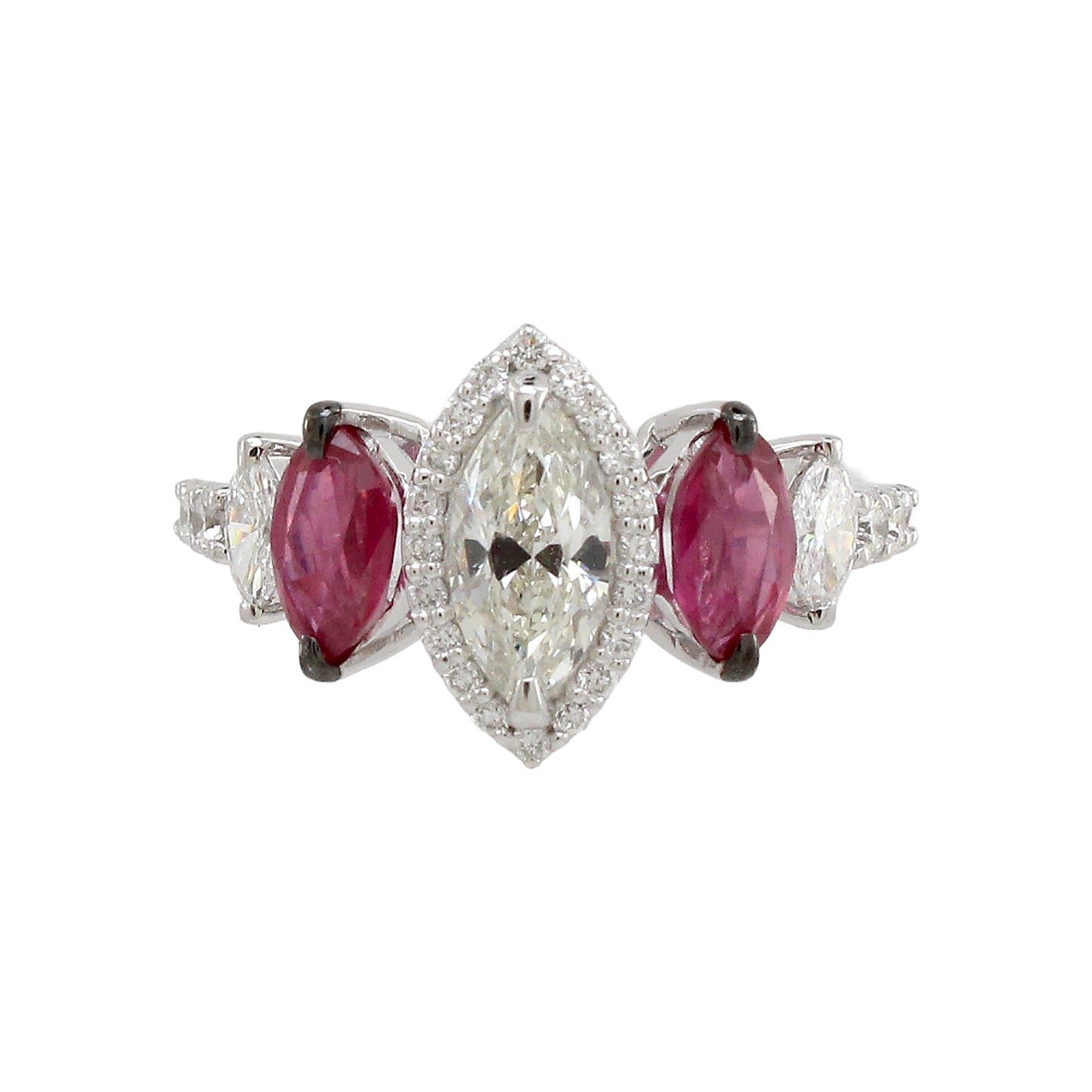 1.22 ct Marquise Diamond with Ruby and White Diamond Ring in 18K Gold