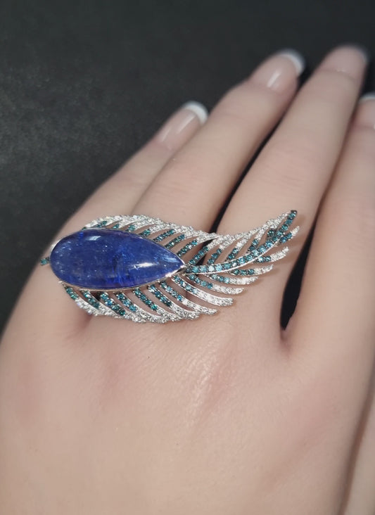 Tanzanite & Diamond Feather Statement Ring