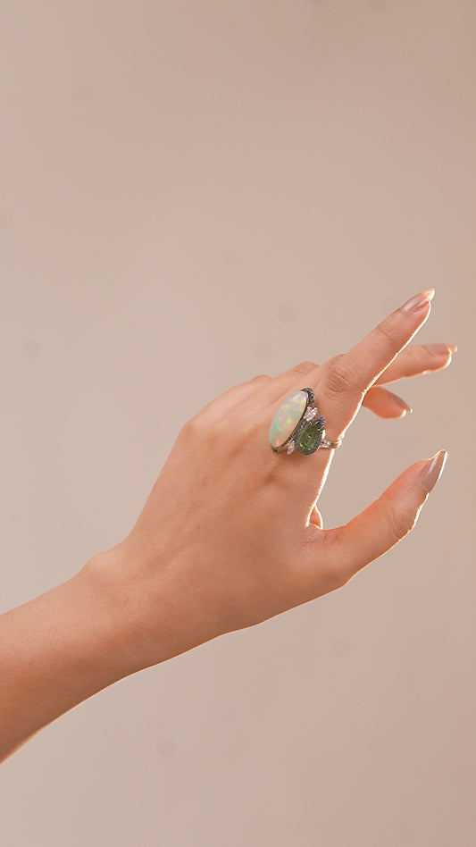 Opal & Tourmaline Diamond Statement Ring