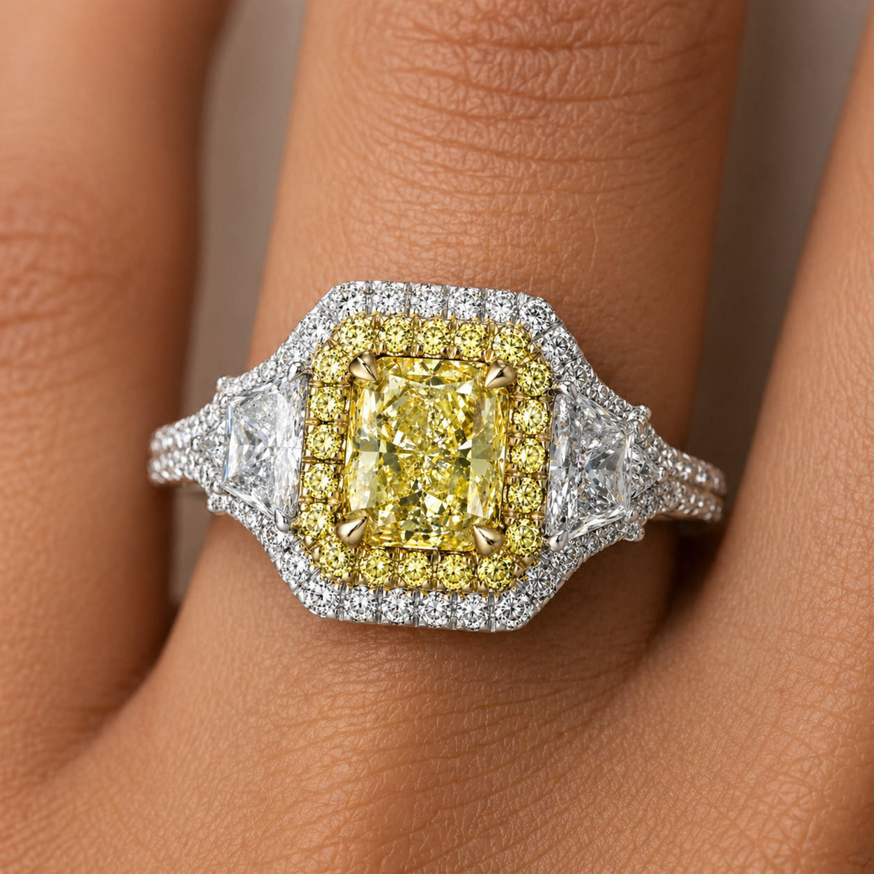 Fancy Yellow Cushion Diamond Halo Ring
