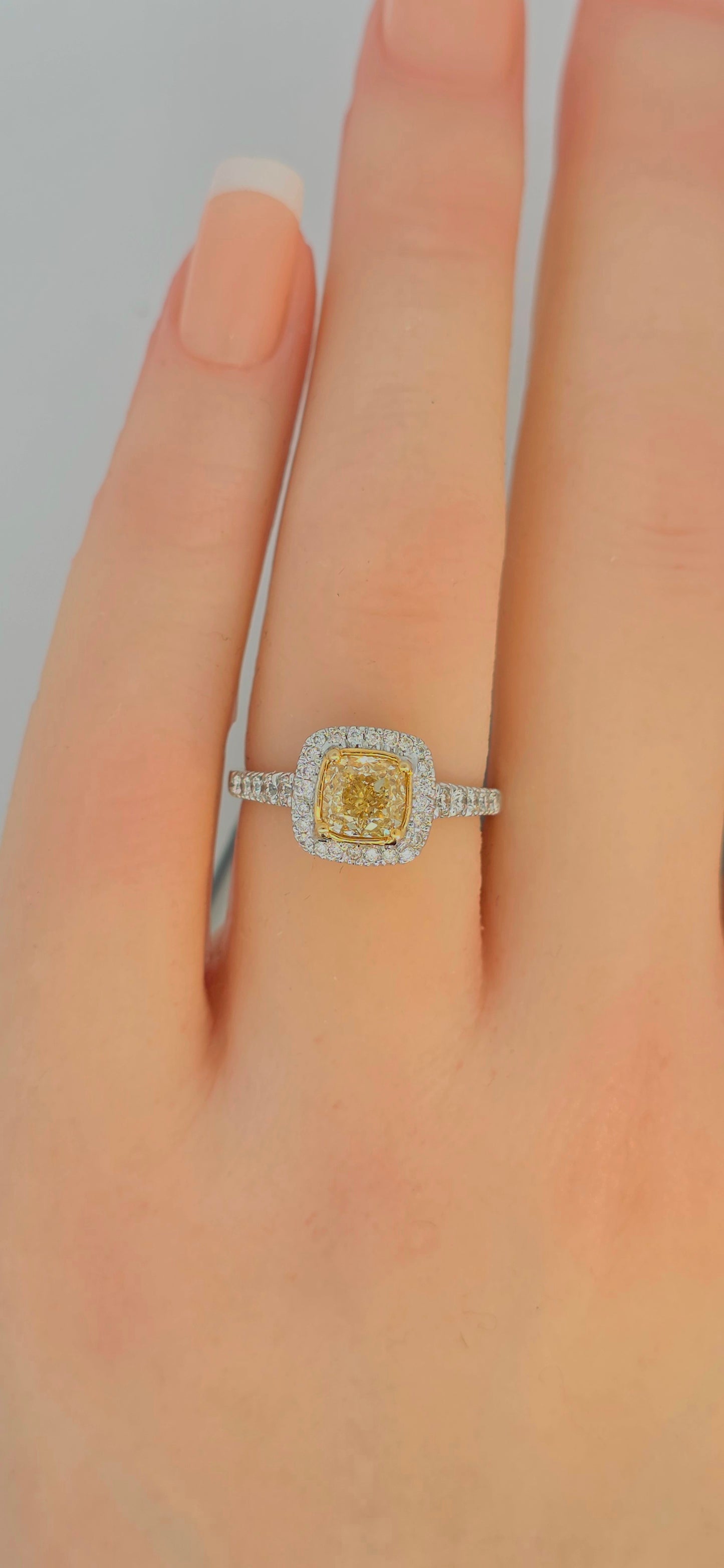 Cushion-Cut Yellow Diamond Halo Ring