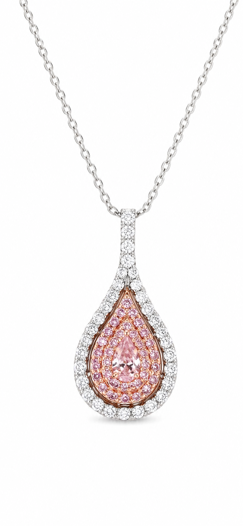 Pear-Shaped Pink Diamond Double Halo Pendant