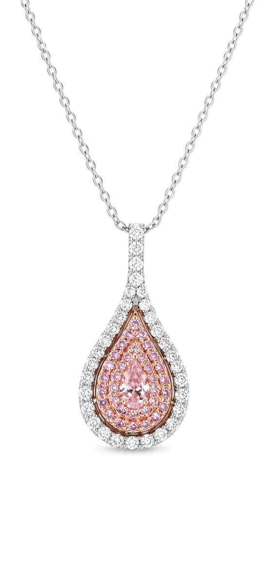 Pear-Shaped Pink Diamond Double Halo Pendant