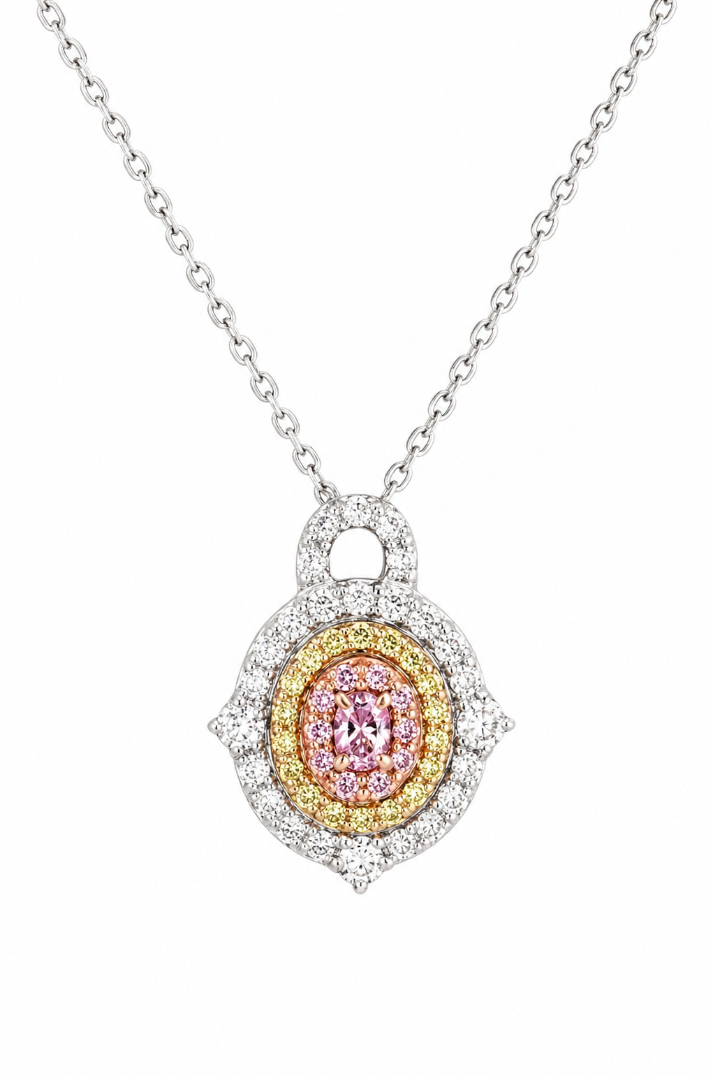 Oval Pink Diamond Halo Pendant