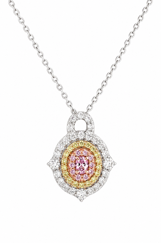 Oval Pink Diamond Halo Pendant