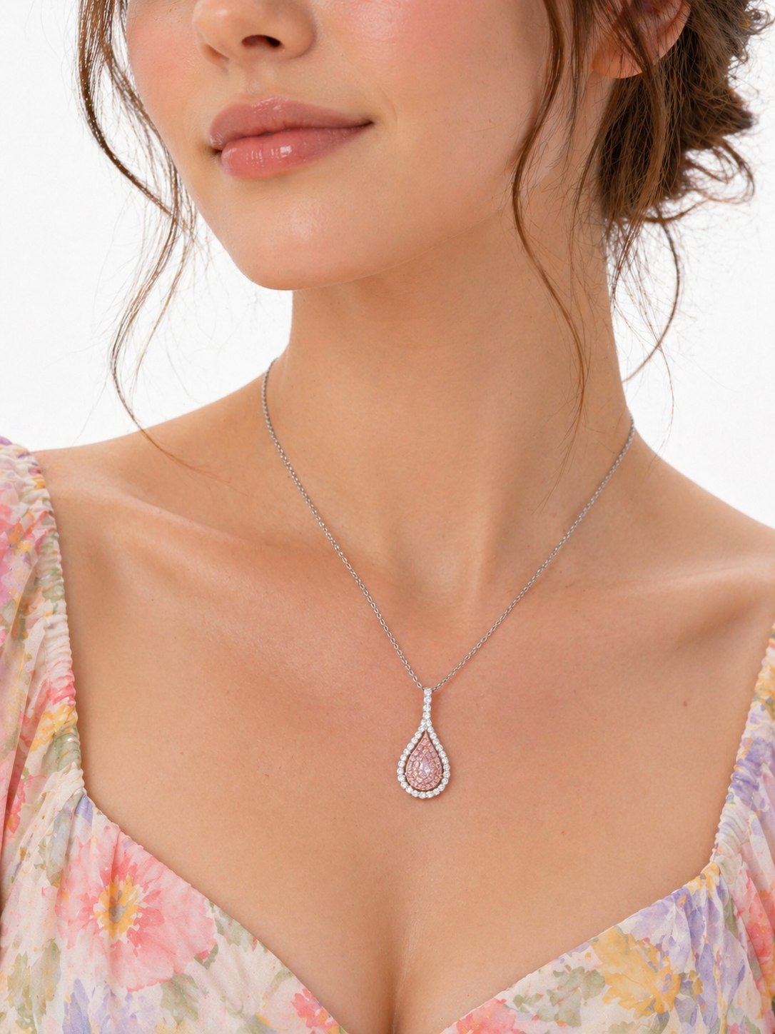 Pear-Shaped Pink Diamond Double Halo Pendant