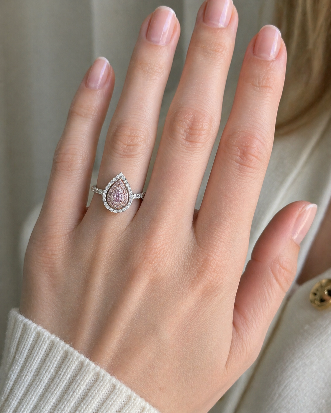 Pear-Shaped Pink Diamond Halo Ring