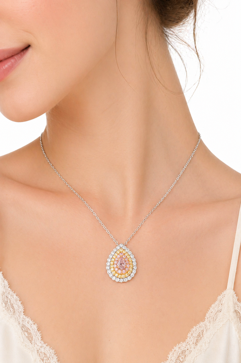 Pear-Shaped Pink Diamond Halo Pendant